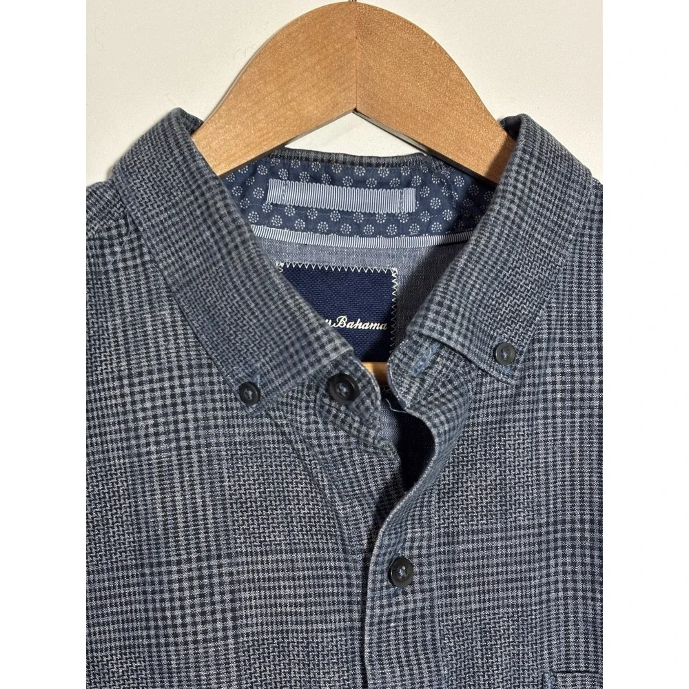 Tommy Bahama Dress Shirt L  Blue Plaid L/S Button Down Linen‎ Cotton Beach